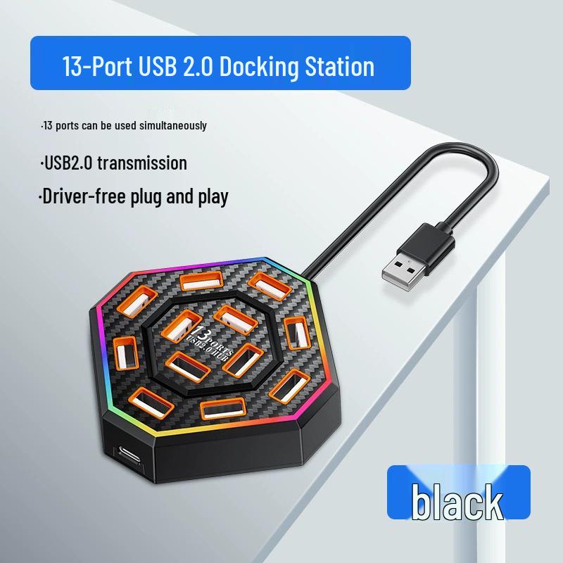 13-Port USB Hub Docking Station with 7-Color Ambient Light
13-Port USB Hub Docking Station with 7-Color Ambient Light