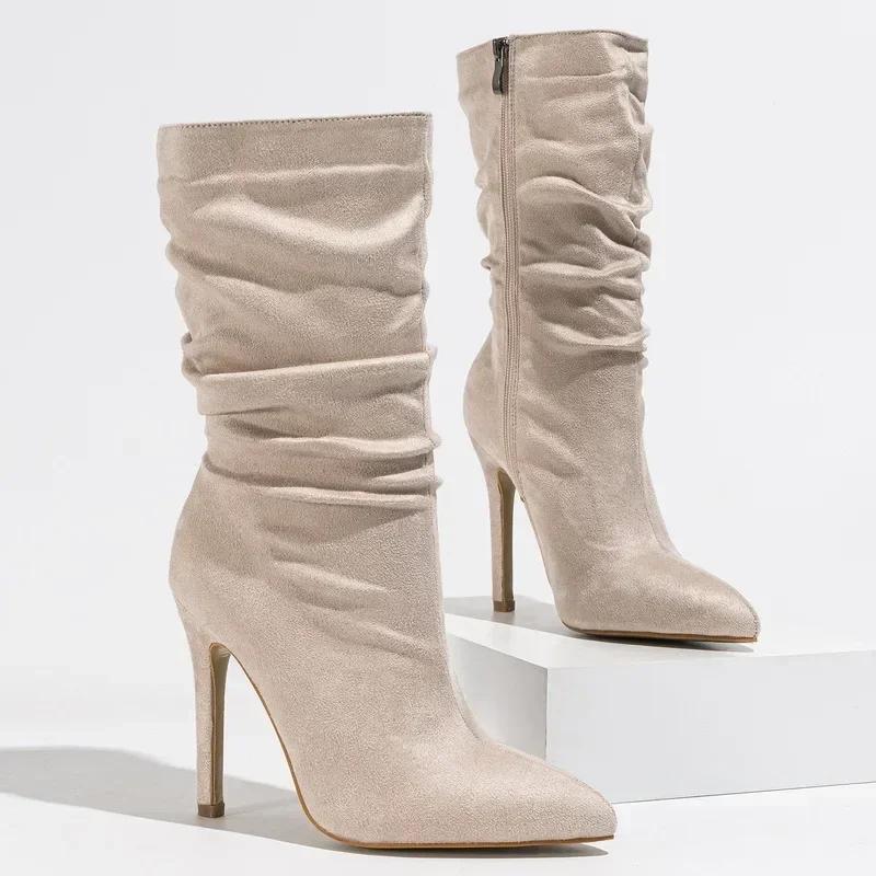 Women Pleated Flocks High Thin Heel Mid-calf Short Boots for Office Nightclub Evening Party Wedding Banquet Model Botas De Mujer 42 бежевий
Women Pleated Flocks High Thin Heel Mid-calf Short Boots for Office Nightclub Evening Party Wedding Banquet Model Botas De Mujer 42 бежевий