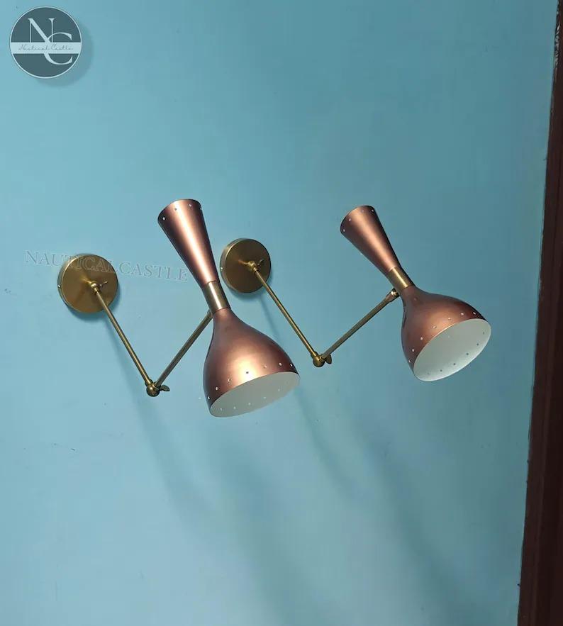 Brass Wall Sconce Pair: Copper Italian Diablo Mid Century Light коричневий
Brass Wall Sconce Pair: Copper Italian Diablo Mid Century Light коричневий