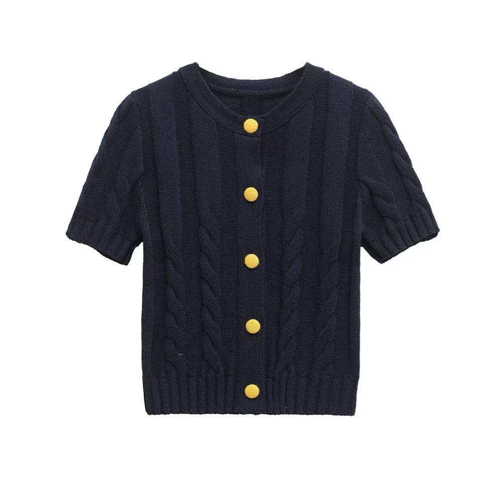 2025 Spring/Summer Women s Color Block Slim Fit Short Sleeve Knitted Top with Button Detail S темно-синий
2025 Spring/Summer Women s Color Block Slim Fit Short Sleeve Knitted Top with Button Detail S темно-синий