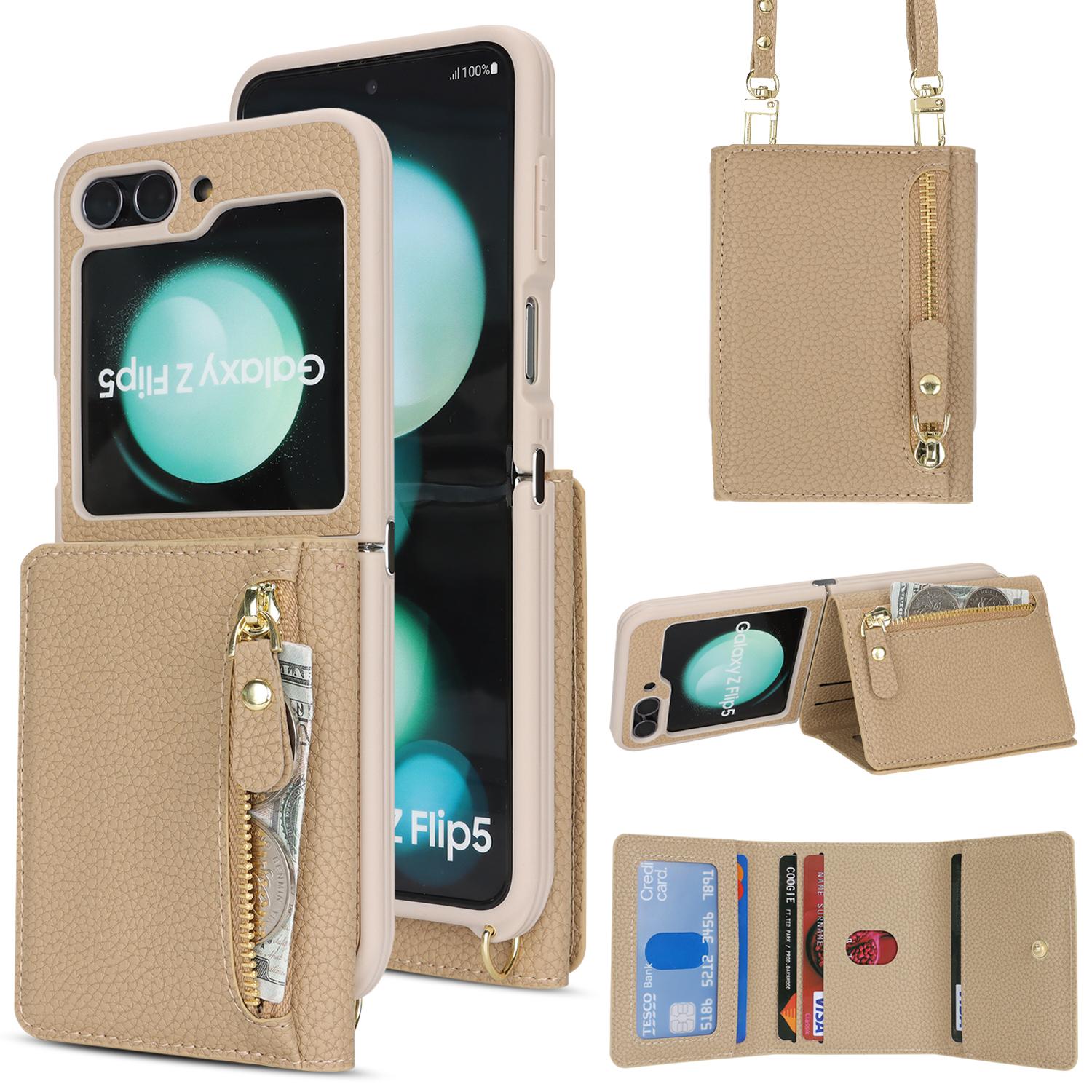 For Samsung Galaxy Z Flip5 5G Case Card Holder Kickstand Litchi Texture PU TPU Phone Cover with Long Strap Beige
For Samsung Galaxy Z Flip5 5G Case Card Holder Kickstand Litchi Texture PU TPU Phone Cover with Long Strap Beige