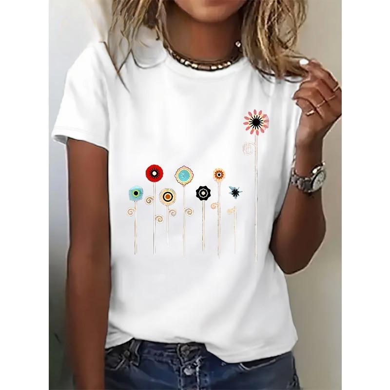European sizes Women s Casual Short Sleeve T-Shirt - Colorful Stylized Floral Print, Semi-Sheer Light Filtering 4XL
European sizes Women s Casual Short Sleeve T-Shirt - Colorful Stylized Floral Print, Semi-Sheer Light Filtering 4XL