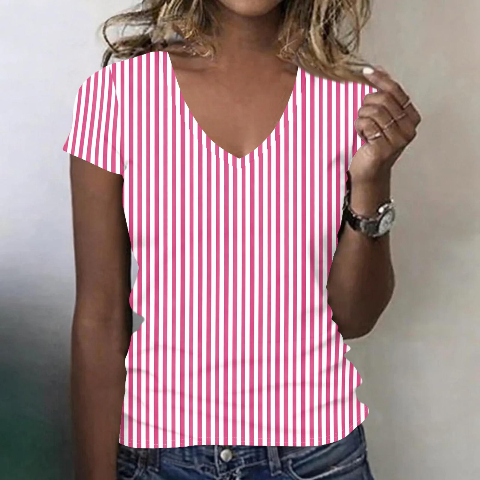Women s Fashionable Casual V-neck Short-sleeved Striped Print Slim-fit Lightweight T-shirt Top S
Women s Fashionable Casual V-neck Short-sleeved Striped Print Slim-fit Lightweight T-shirt Top S