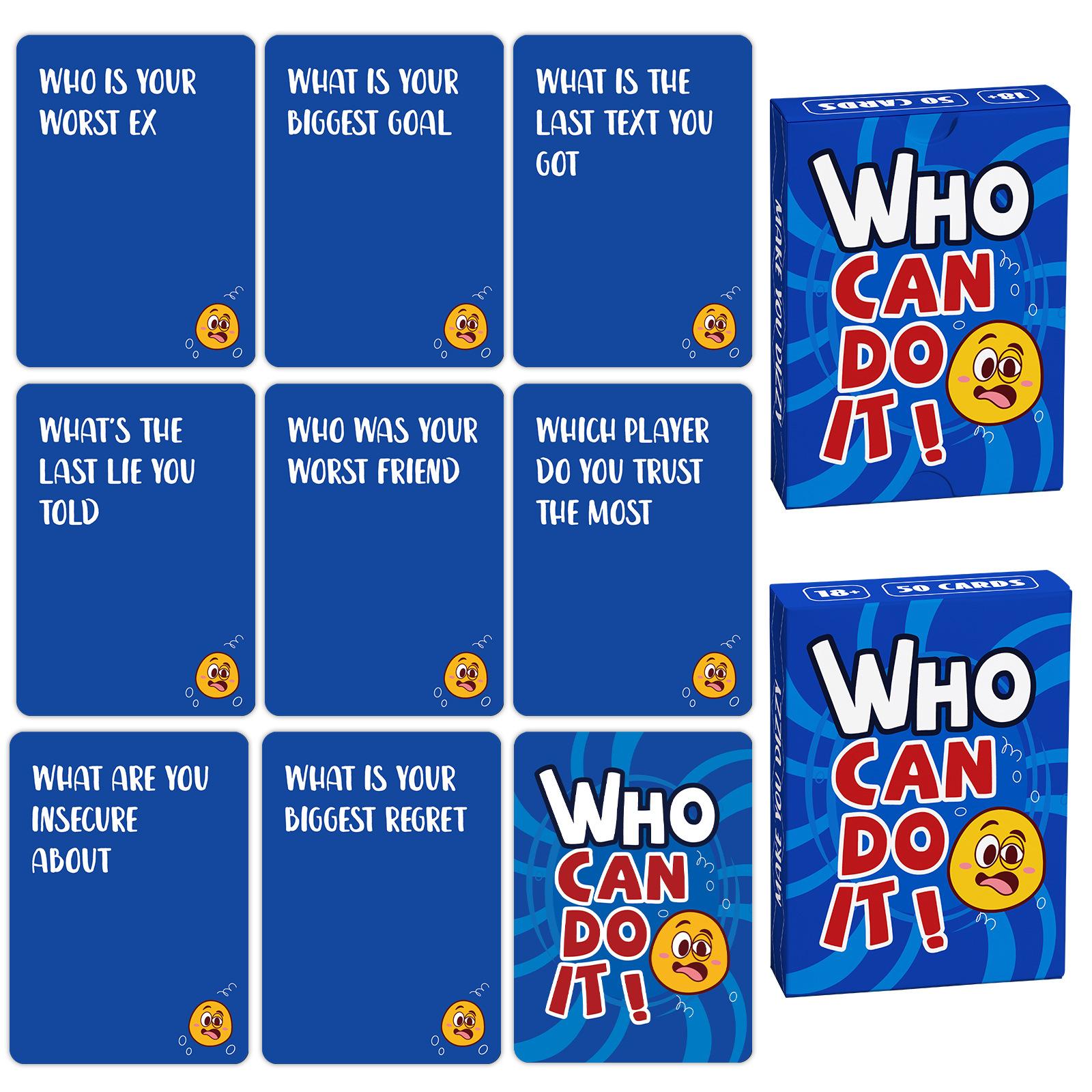 50 Cards, Who Can Do It, English Version Of Cards, Board Games, Games, Toys, Family Gatherings, Creative Interactive Cards
50 Cards, Who Can Do It, English Version Of Cards, Board Games, Games, Toys, Family Gatherings, Creative Interactive Cards