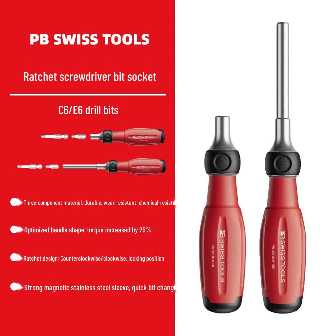 Swiss PB 38510 R-30/100 Ratchet Bit Socket Tool Set - Durable 3-Component Design, C6/E6 Bits Included 30mm Short Ratchet
Swiss PB 38510 R-30/100 Ratchet Bit Socket Tool Set - Durable 3-Component Design, C6/E6 Bits Included 30mm Short Ratchet