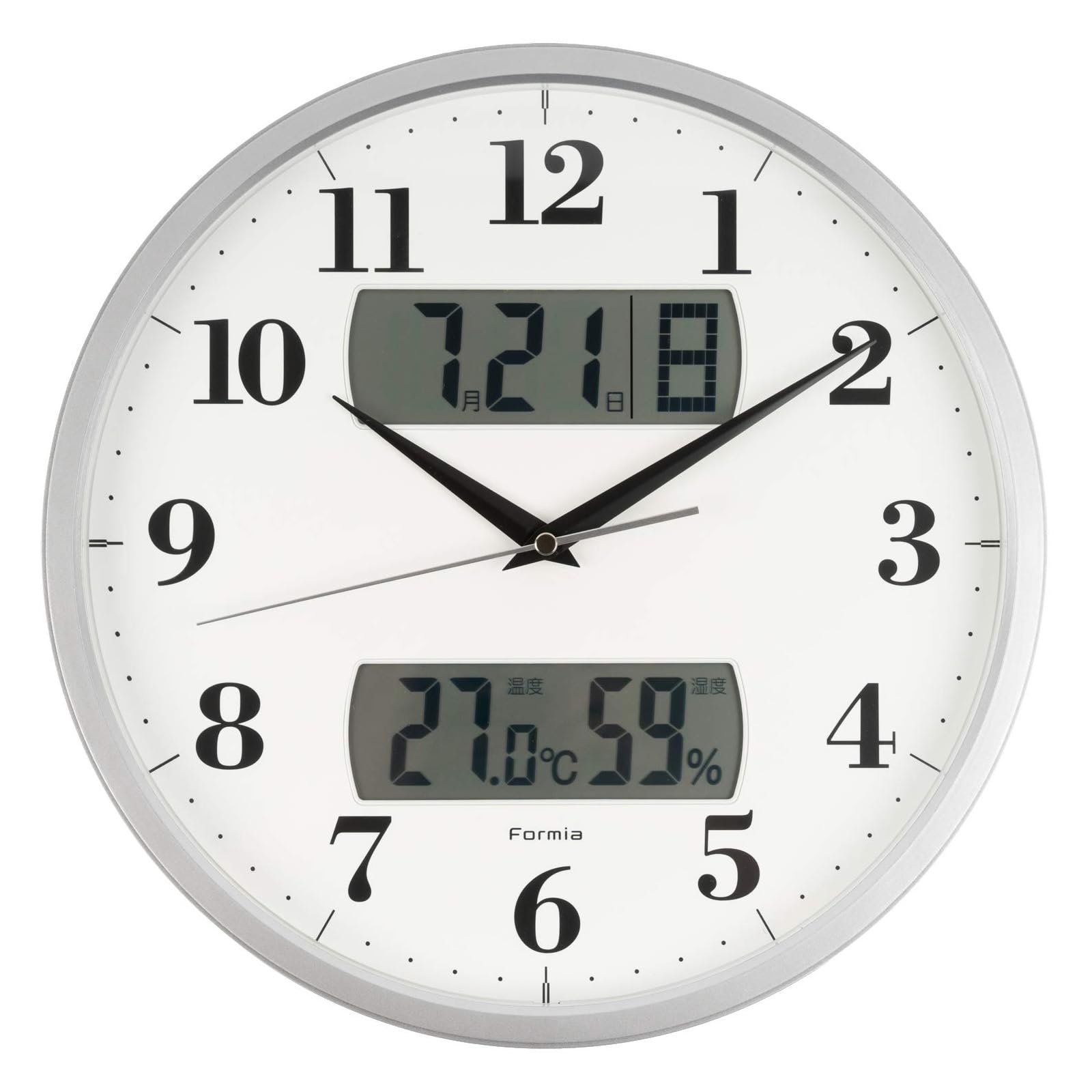 Formia Wall Clock - Radio-controlled clock with temperature, humidity, date, calendar, day of the week, silent operation (second hand stops at night),
Formia Wall Clock - Radio-controlled clock with temperature, humidity, date, calendar, day of the week, silent operation (second hand stops at night),