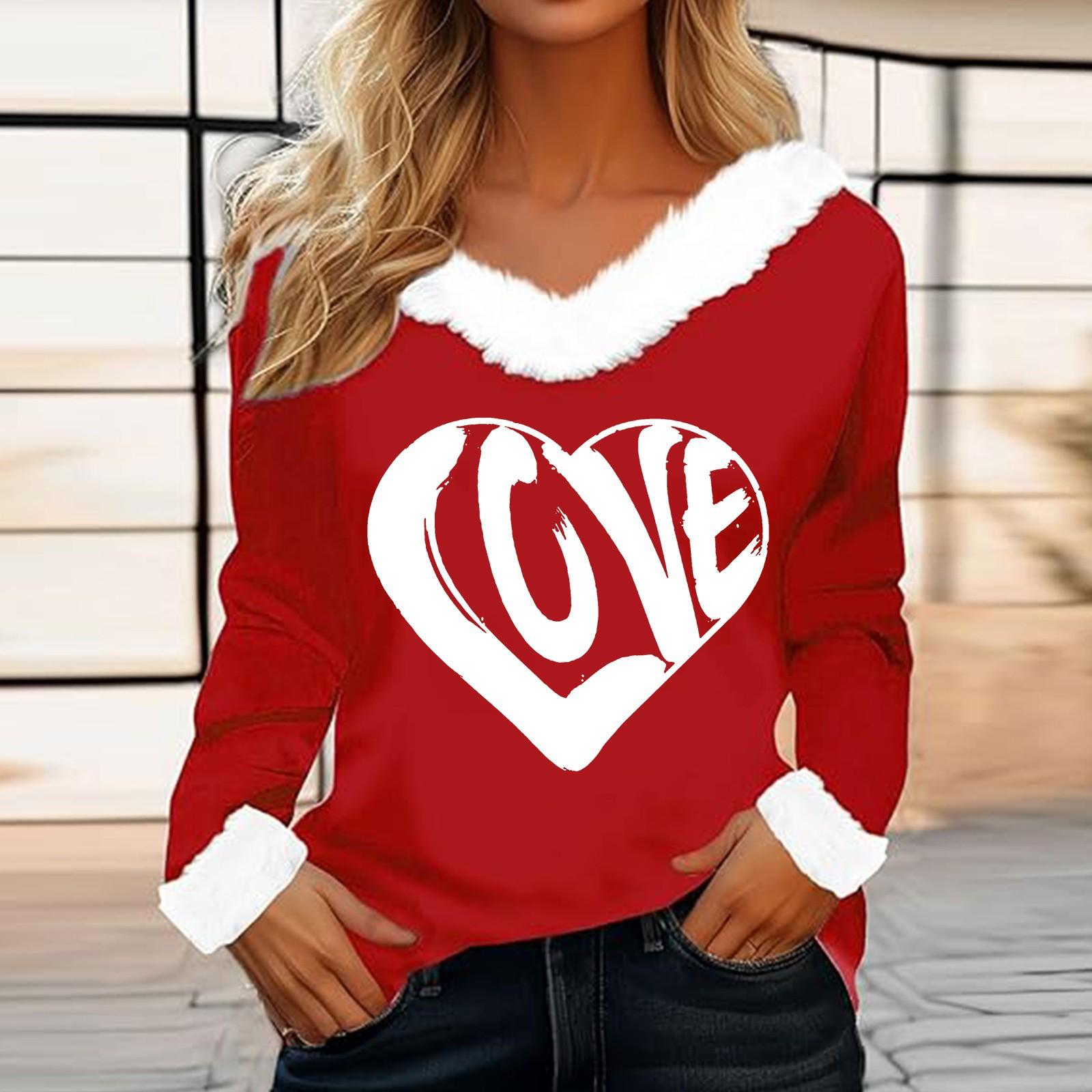 Женская футболка с принтом ко Дню святого Валентина, рубашка с длинными рукавами, шерстяной воротник, топ с V-образным вырезом и надписью «Любитель вечеринок» XXL винный