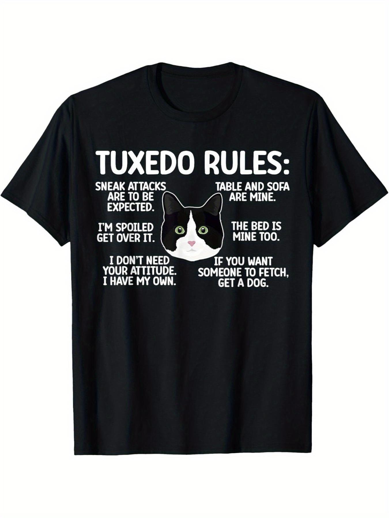 Humorous T-Shirt Guidelines for Tuxedos - Featuring a Black And White Tabby Tuxedo Design with Funny Rules L
Humorous T-Shirt Guidelines for Tuxedos - Featuring a Black And White Tabby Tuxedo Design with Funny Rules L