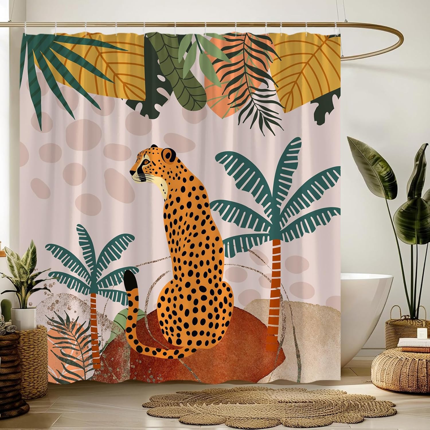 Orange Cheetah and Tropical Leaves Pattern Waterproof Shower Curtain 180x200cm - Jungle Animal Print Bath Curtain for Home Decor 90x180cm35x71in
Orange Cheetah and Tropical Leaves Pattern Waterproof Shower Curtain 180x200cm - Jungle Animal Print Bath Curtain for Home Decor 90x180cm35x71in