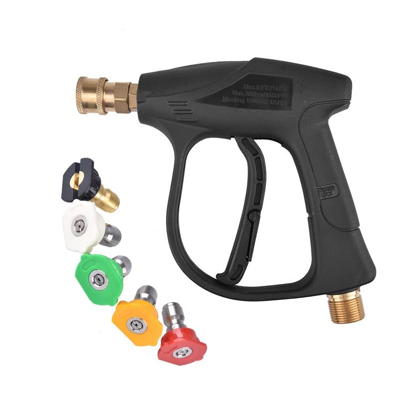 High-Pressure Washer Gun 4350PSI M22-14mm 1/4 Inch Quick Connect Short Gun with 5 Nozzles (0-65 Degrees Adjustable) High-Pressure Washing Short Gun Ca
High-Pressure Washer Gun 4350PSI M22-14mm 1/4 Inch Quick Connect Short Gun with 5 Nozzles (0-65 Degrees Adjustable) High-Pressure Washing Short Gun Ca