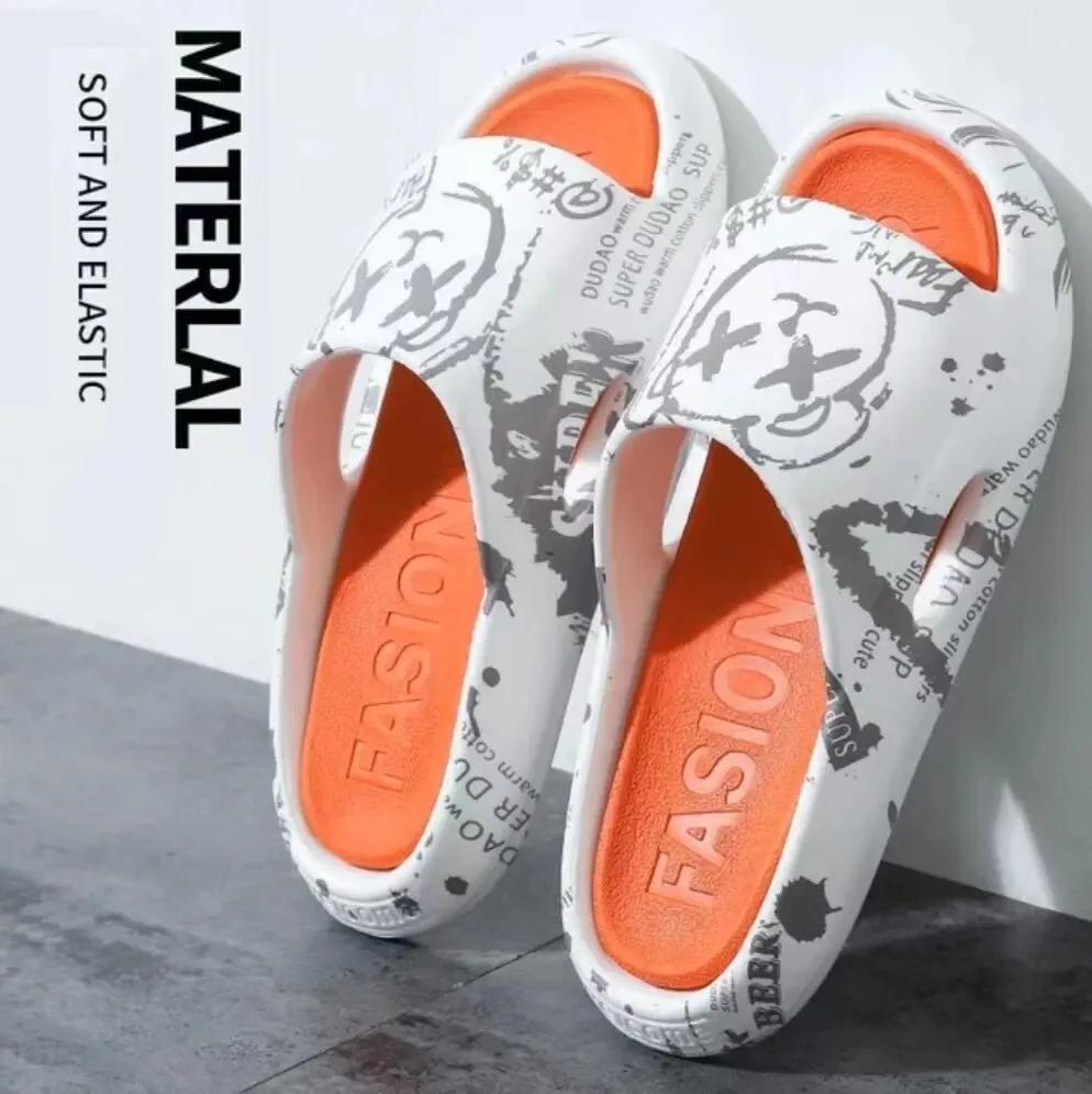 Летние мужские и женские тапочки с мультяшным рисунком, уличные, пляжные, противоскользящие, женские тапочки для пары, для ванной, против скольжения 44-45 оранжевый