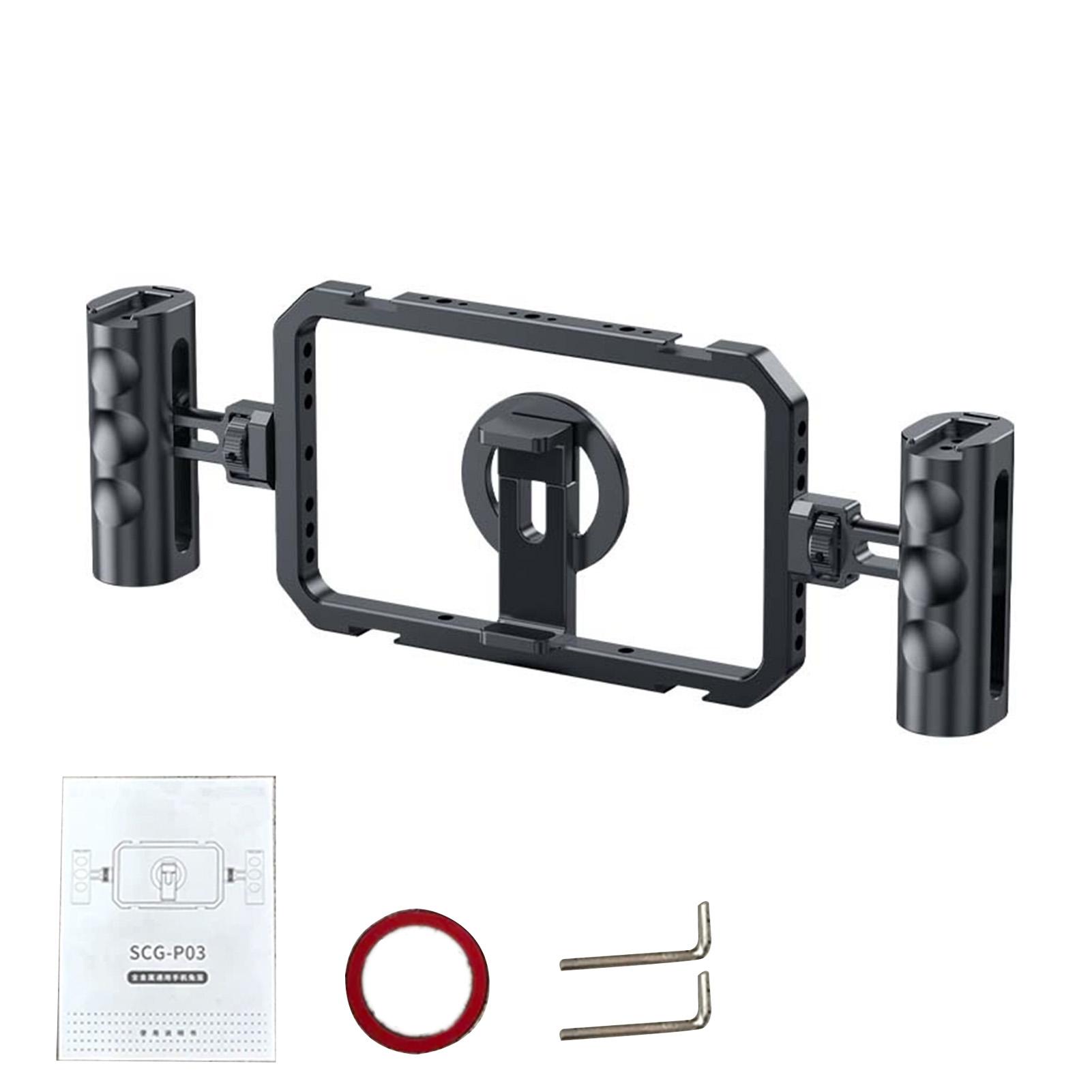Magnetic Phone Cage Stabilizer Dual Handle Video Rig 4 Cold Shoes Mounts Anti Rotation Pins for Vlog Live Streaming
Magnetic Phone Cage Stabilizer Dual Handle Video Rig 4 Cold Shoes Mounts Anti Rotation Pins for Vlog Live Streaming