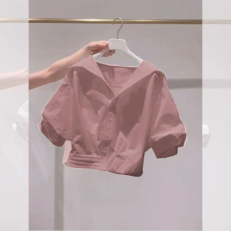 Lapel Bubble Sleeve Shirt Women Loose Fit Cropped Top Female Blouse and Shirt XS
Lapel Bubble Sleeve Shirt Women Loose Fit Cropped Top Female Blouse and Shirt XS