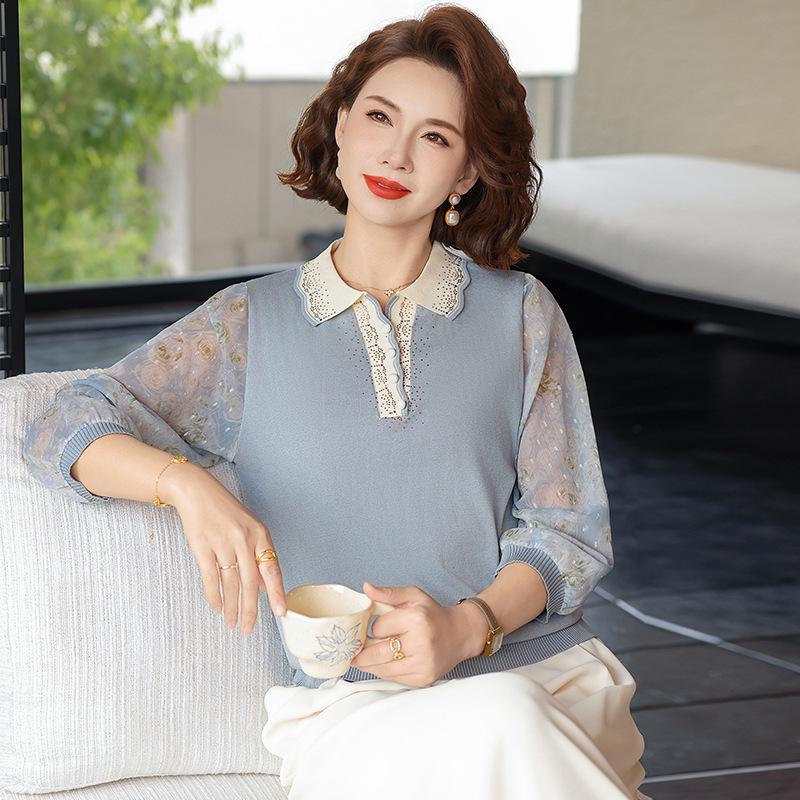 Mom s Lightweight Knit T-Shirt with Gauze Sleeves for Spring/Summer - Middle-aged Women s Lapel Top 5XL (150-165 lbs) синій
Mom s Lightweight Knit T-Shirt with Gauze Sleeves for Spring/Summer - Middle-aged Women s Lapel Top 5XL (150-165 lbs) синій