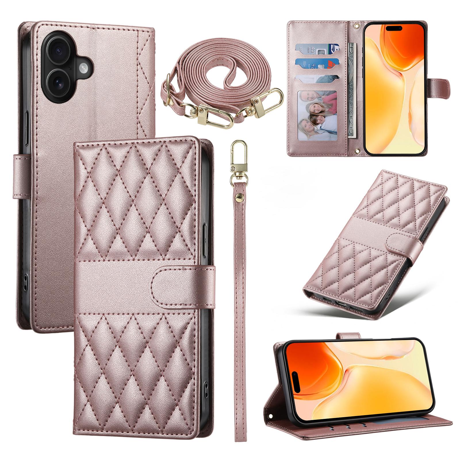 For iPhone 17 Case Rhombus Stitching Wallet Stand Leather Phone Cover with Long/Short Strap Rose Gold
For iPhone 17 Case Rhombus Stitching Wallet Stand Leather Phone Cover with Long/Short Strap Rose Gold