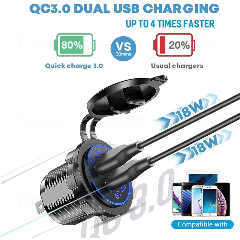 12V Marine Dual Quick Charge 3.0 USB Charger Outlet Splitter Waterproof Panel Adapter for Car Boat Motorcycle RV Truck ATV
12V Marine Dual Quick Charge 3.0 USB Charger Outlet Splitter Waterproof Panel Adapter for Car Boat Motorcycle RV Truck ATV