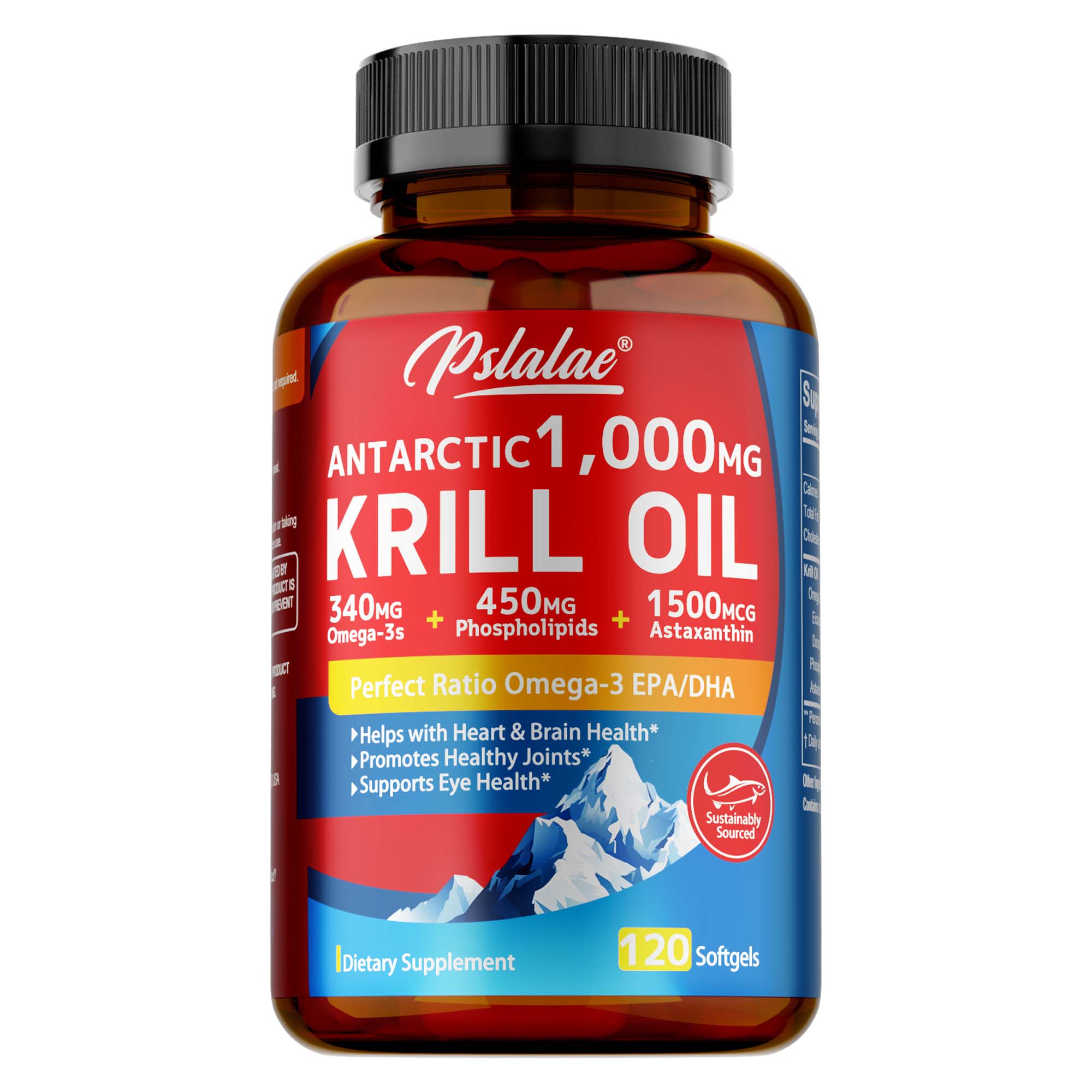 Pslalae High Purity Antarctic Krill Oil Capsules, each capsule contains 1000 mg of krill oil, 120 capsules. 120
Pslalae High Purity Antarctic Krill Oil Capsules, each capsule contains 1000 mg of krill oil, 120 capsules. 120