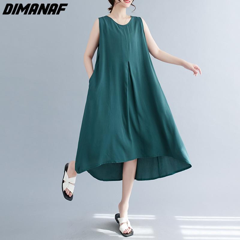 DIMANAF Платье больших размеров женское, новинка 2023 года, летнее свободное платье без рукавов большого размера, базовые длинные платья, жилет зеленого цвета 
DIMANAF Платье больших размеров женское, новинка 2023 года, летнее свободное платье без рукавов большого размера, базовые длинные платья, жилет зеленого цвета