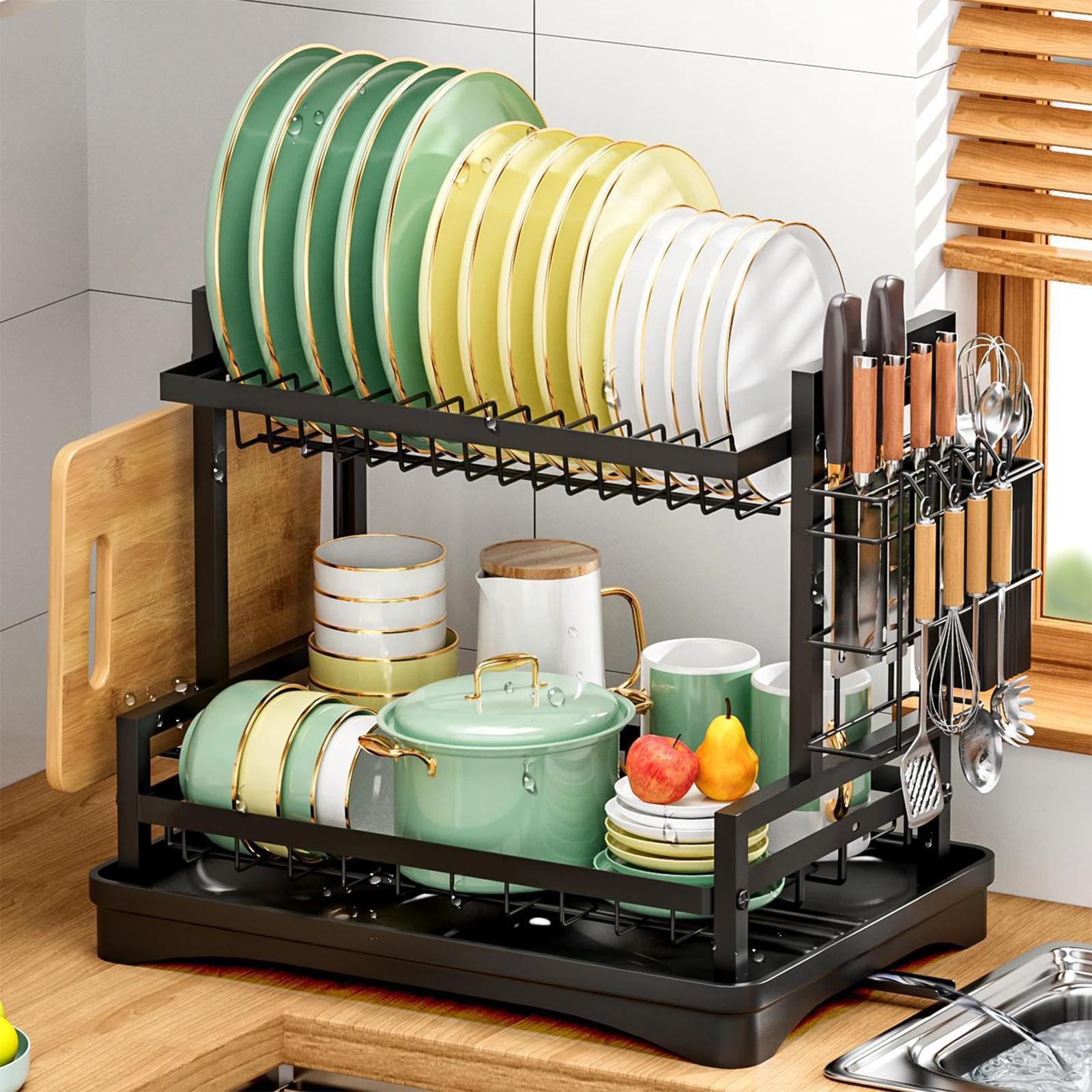 Dish Drainer Rack 2 Tier Rustproof Dish Drainer Rack with Drip Tray and Utensils Holder with 360° Swivel Spout Drain Board Set чёрный
Dish Drainer Rack 2 Tier Rustproof Dish Drainer Rack with Drip Tray and Utensils Holder with 360° Swivel Spout Drain Board Set чёрный