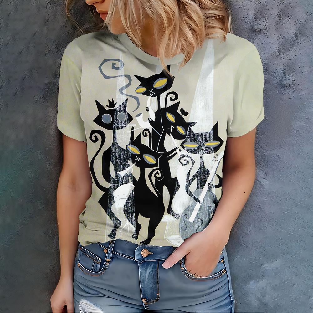 Mysterious Black Cat Pattern Women s Round Neck T-shirt, Fashionable and Cool New Experience - New Summer Products in 2025 S
Mysterious Black Cat Pattern Women s Round Neck T-shirt, Fashionable and Cool New Experience - New Summer Products in 2025 S