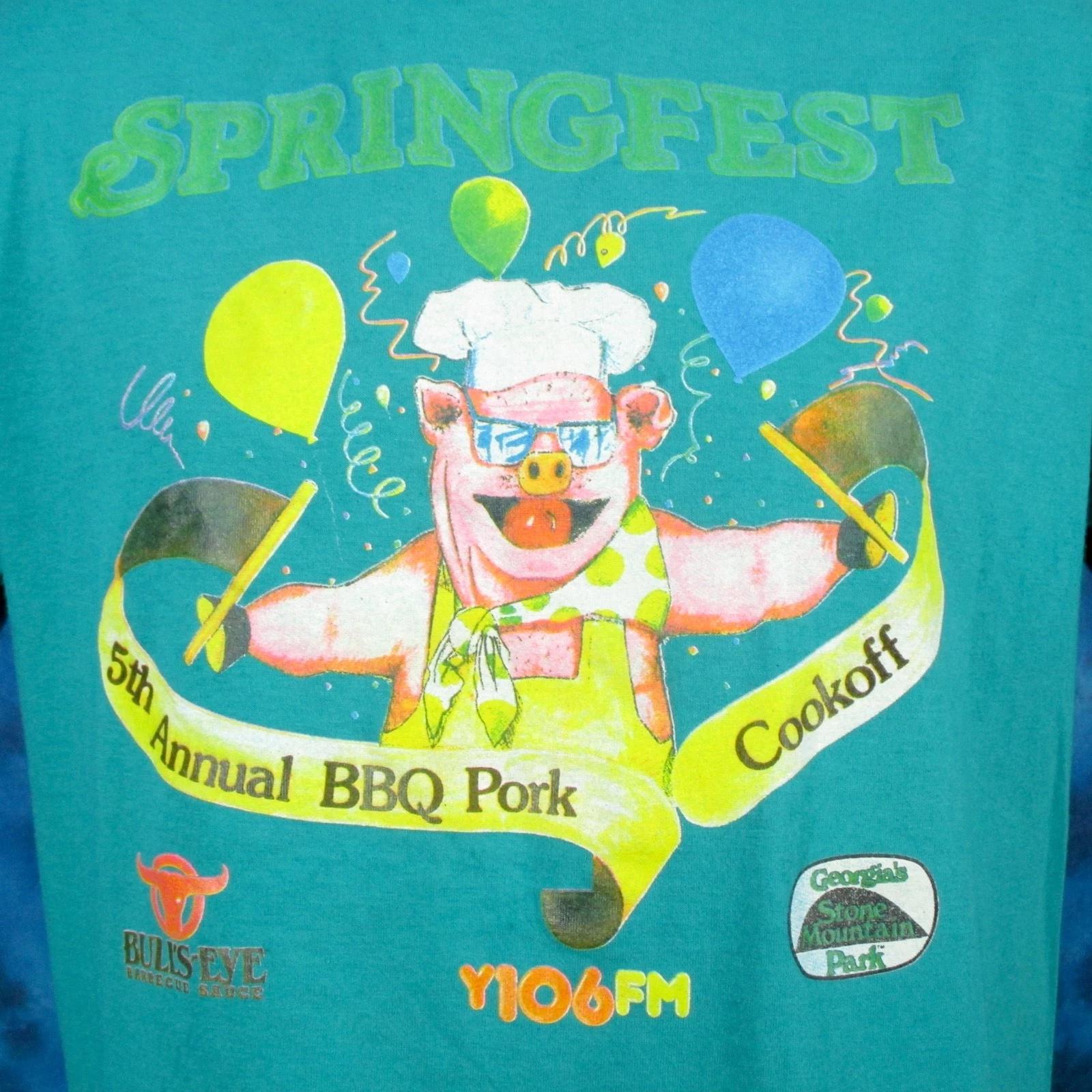 vintage 80s GEORGIA BBQ PORK COOKOFF FESTIVAL CARTOON T-Shirt M/L single stitch S
vintage 80s GEORGIA BBQ PORK COOKOFF FESTIVAL CARTOON T-Shirt M/L single stitch S