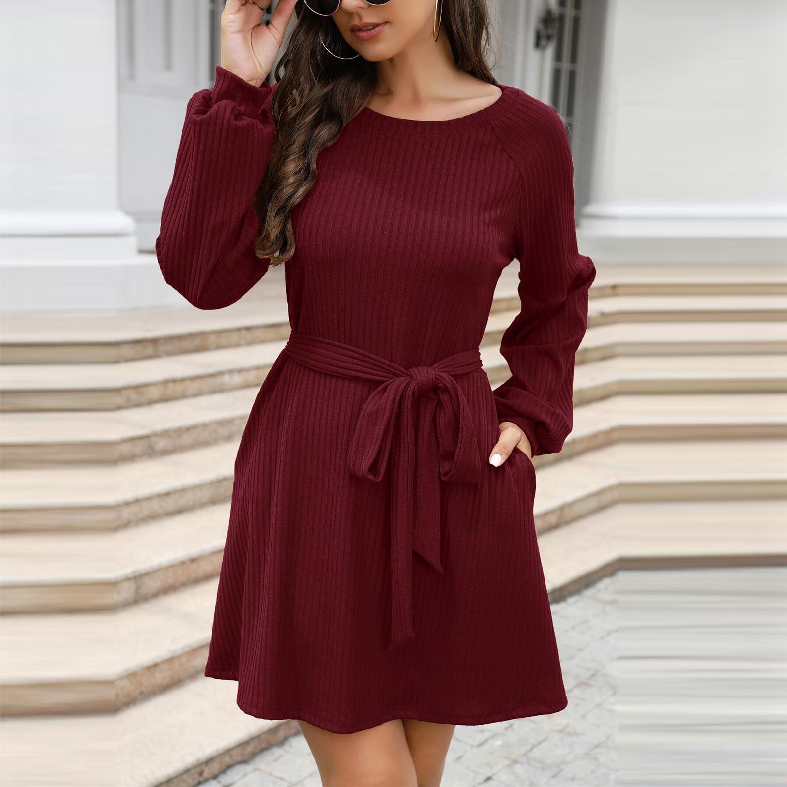 Women s Winter Fashion Temperament Knitted Belt Color Long Sleeve Dress L винний
Women s Winter Fashion Temperament Knitted Belt Color Long Sleeve Dress L винний