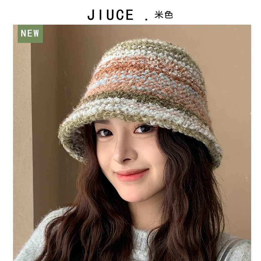 Цветная вязаная панама женская корейская осенне-зимняя теплая допаминовая теплая рыбацкая шапка звездная модель утолщенная (56-58cm)