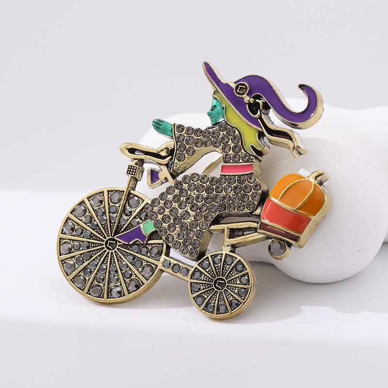 Модная брошь «Велосипедная ведьма» с бриллиантами, капающими маслом, творческая личность, ниша, мультяшные аксессуары серый