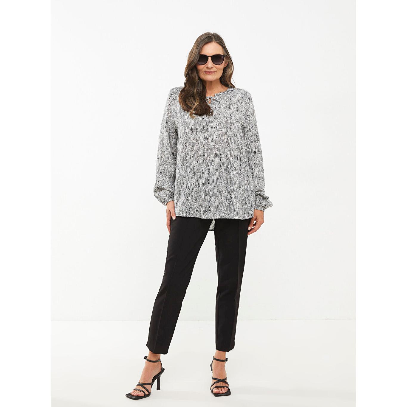 LCW GRACE Многоцветная женская блузка из вискозы с длинным рукавом и узором на воротнике с завязками 
LCW GRACE Многоцветная женская блузка из вискозы с длинным рукавом и узором на воротнике с завязками