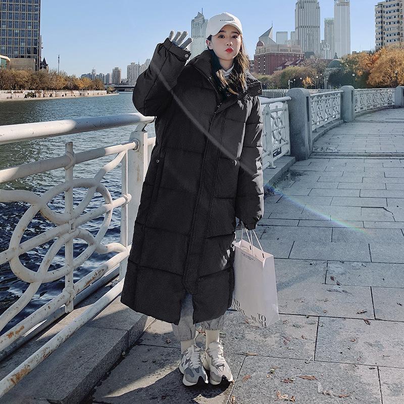 Пуховик с хлопковой подкладкой для девочек, длинный до колена, зимний, новая корейская версия, свободное пальто с подкладкой для поездок на работу. XXL чёрный