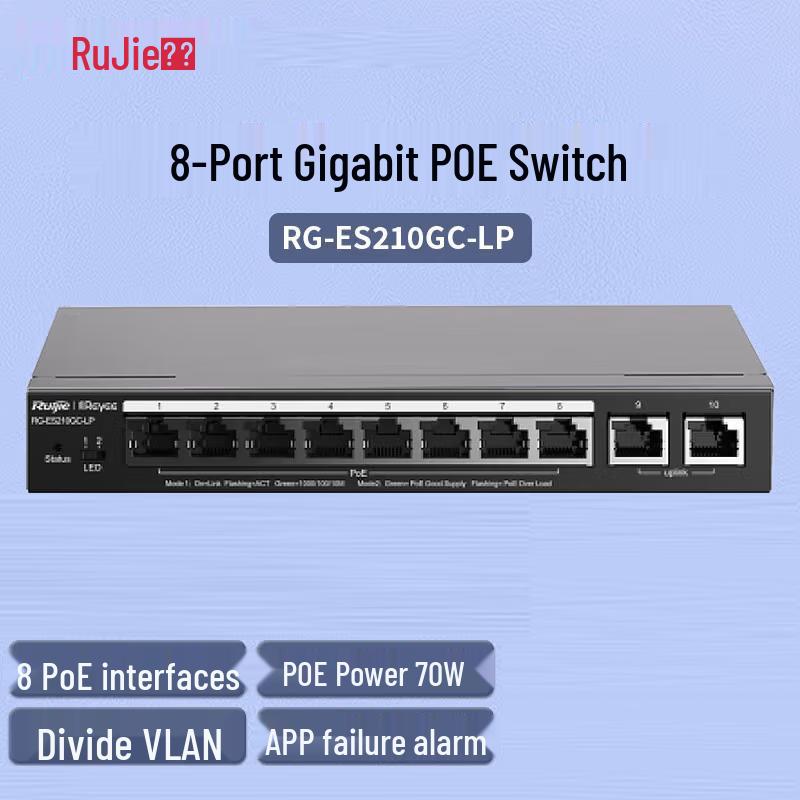 Ruijie RG-ES210GC-LP 10-Port Gigabit PoE Managed Switch
Ruijie RG-ES210GC-LP 10-Port Gigabit PoE Managed Switch