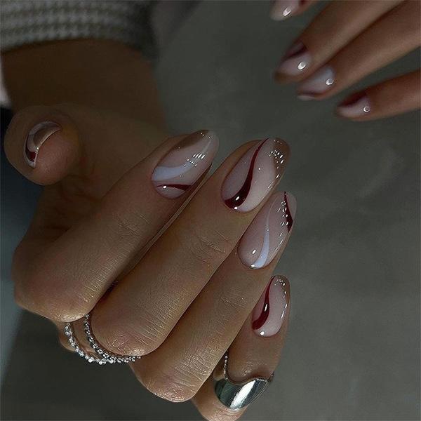 Autumn and winter coffee color white striped manicure short almond fake nails simple wear nail nail pieces fake nails
Autumn and winter coffee color white striped manicure short almond fake nails simple wear nail nail pieces fake nails