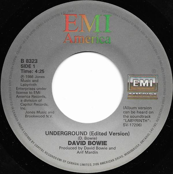 7inch Record DAVID BOWIE Underground B8323 EMI AMERICA 1986 Canada Rock Used
7inch Record DAVID BOWIE Underground B8323 EMI AMERICA 1986 Canada Rock Used