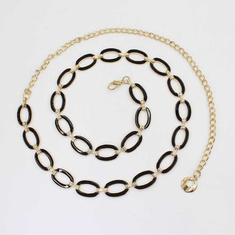 Изящное платье на талию Овальное кольцо Поясная цепочка Женский декоративный пояс с цепочкой для костюма-юбки Маленькая ароматная брючная цепочка чёрный