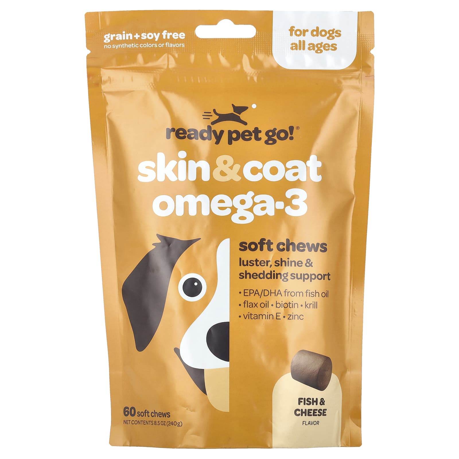 Ready Pet Go, Skin & Coat Omega-3, для собак, для всех возрастов, рыба и сыр, 60 мягких жевательных таблеток, 8,5 унций (240 г)
Ready Pet Go, Skin & Coat Omega-3, для собак, для всех возрастов, рыба и сыр, 60 мягких жевательных таблеток, 8,5 унций (240 г)