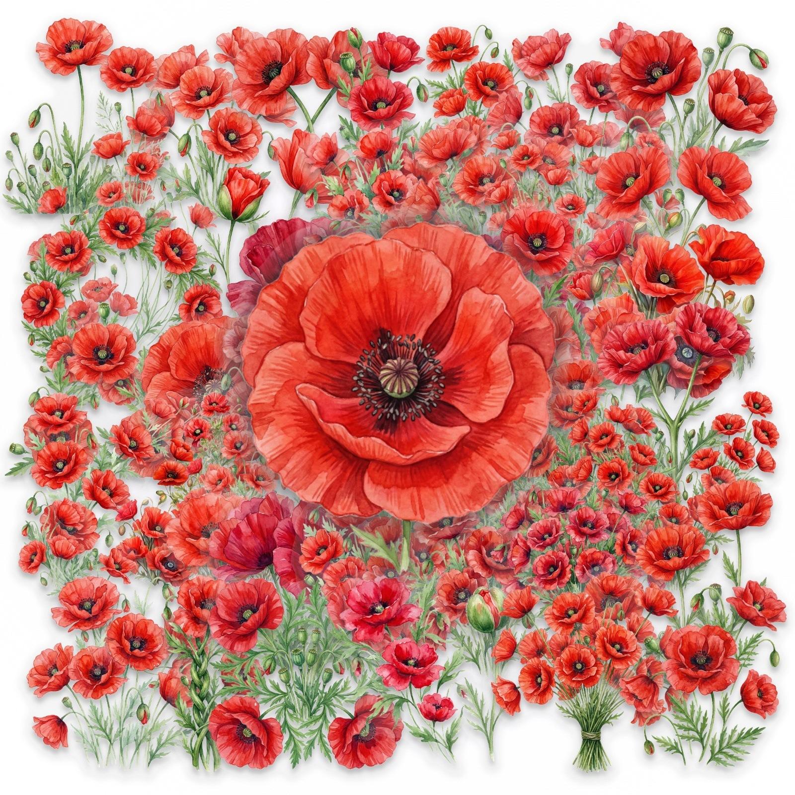 50 Red Bright Poppy Flower Stickers Transparent Pet Material Watercolor Flower Hand Account Material Stickers
50 Red Bright Poppy Flower Stickers Transparent Pet Material Watercolor Flower Hand Account Material Stickers