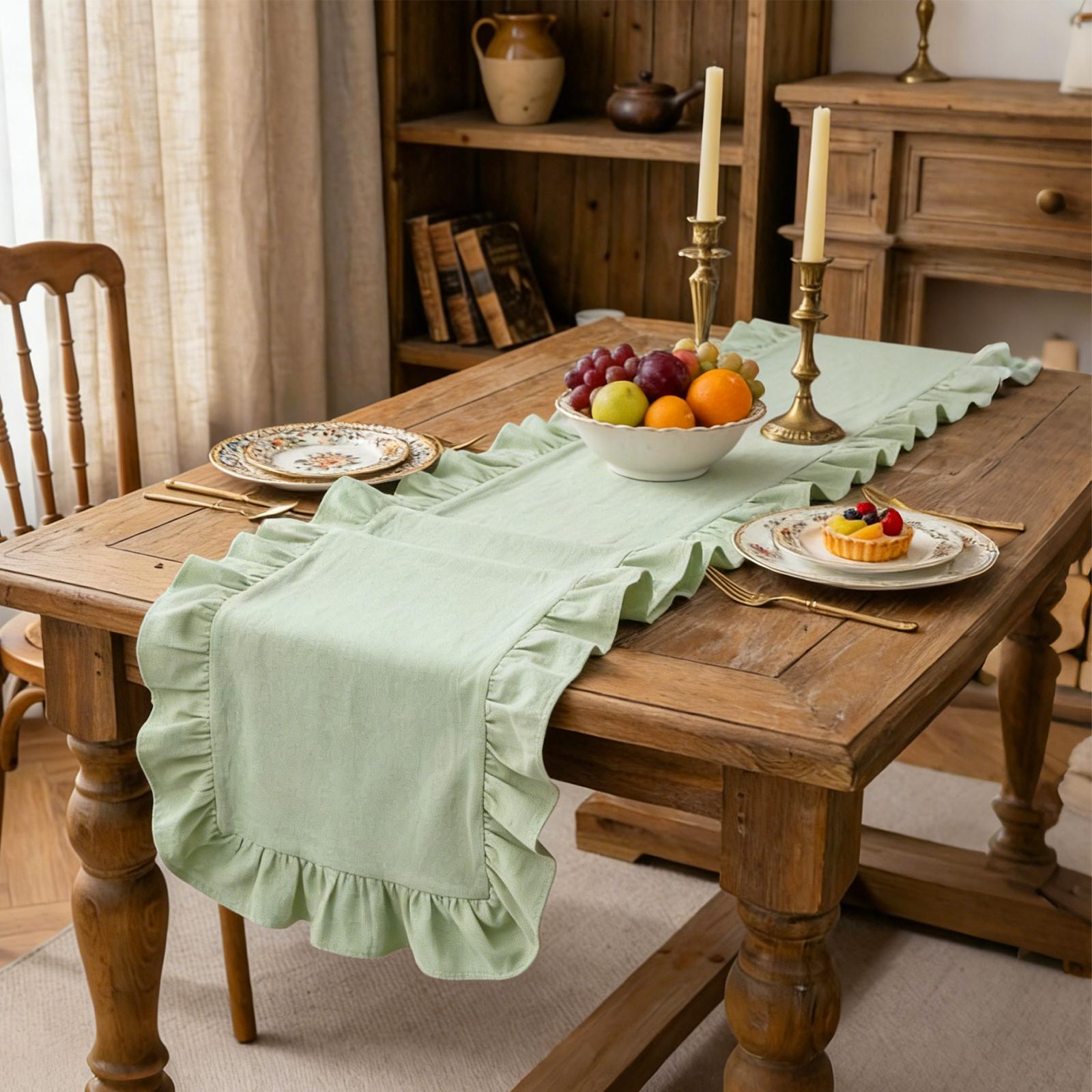 Ruffle Table Runner 100% Cotton Fabric Farmhouse Rustic Ruffled Edge Table Runner for Birthday Party Wedding Table Decor 180x35cm
Ruffle Table Runner 100% Cotton Fabric Farmhouse Rustic Ruffled Edge Table Runner for Birthday Party Wedding Table Decor 180x35cm