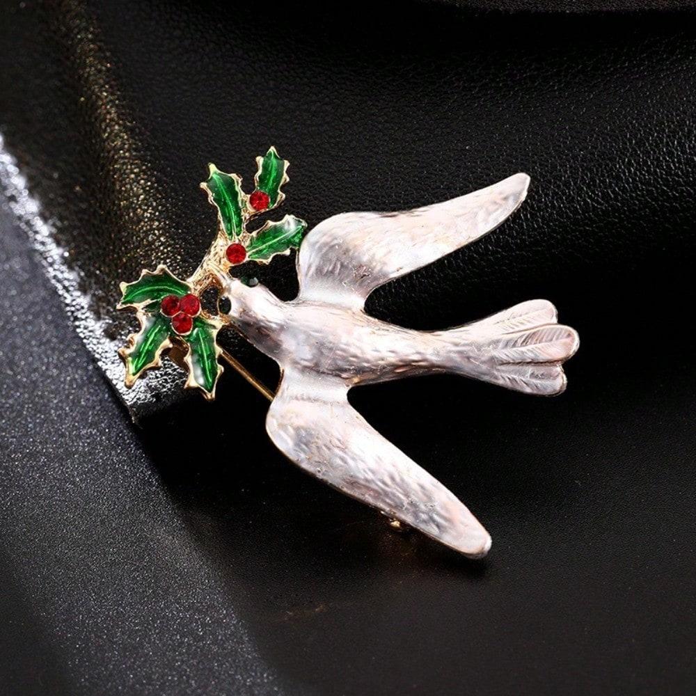 Silver-Toned Dove & Holly Brooch - Green Enamel Holly, Red Crystal Berries, for Daily, Christmas Gifts for Holiday Enthusiasts
Silver-Toned Dove & Holly Brooch - Green Enamel Holly, Red Crystal Berries, for Daily, Christmas Gifts for Holiday Enthusiasts