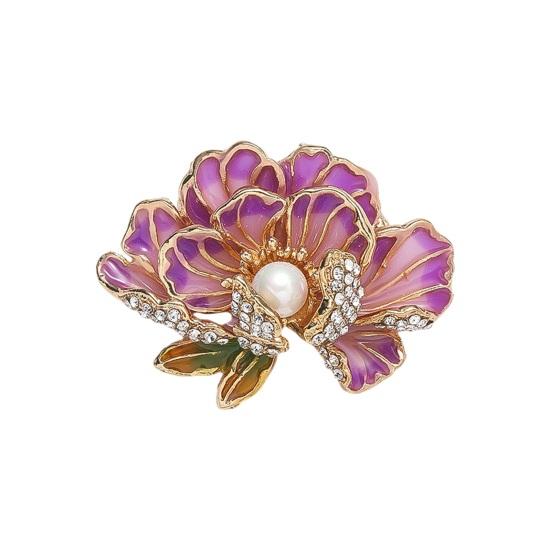 Женская брошь в форме пиона, декор из искусственного жемчуга и стразов, эмаль с капельным маслом, полированная, для украшения воротника пальто, сумки, шарфа, шляпы, одежды фиолетовый