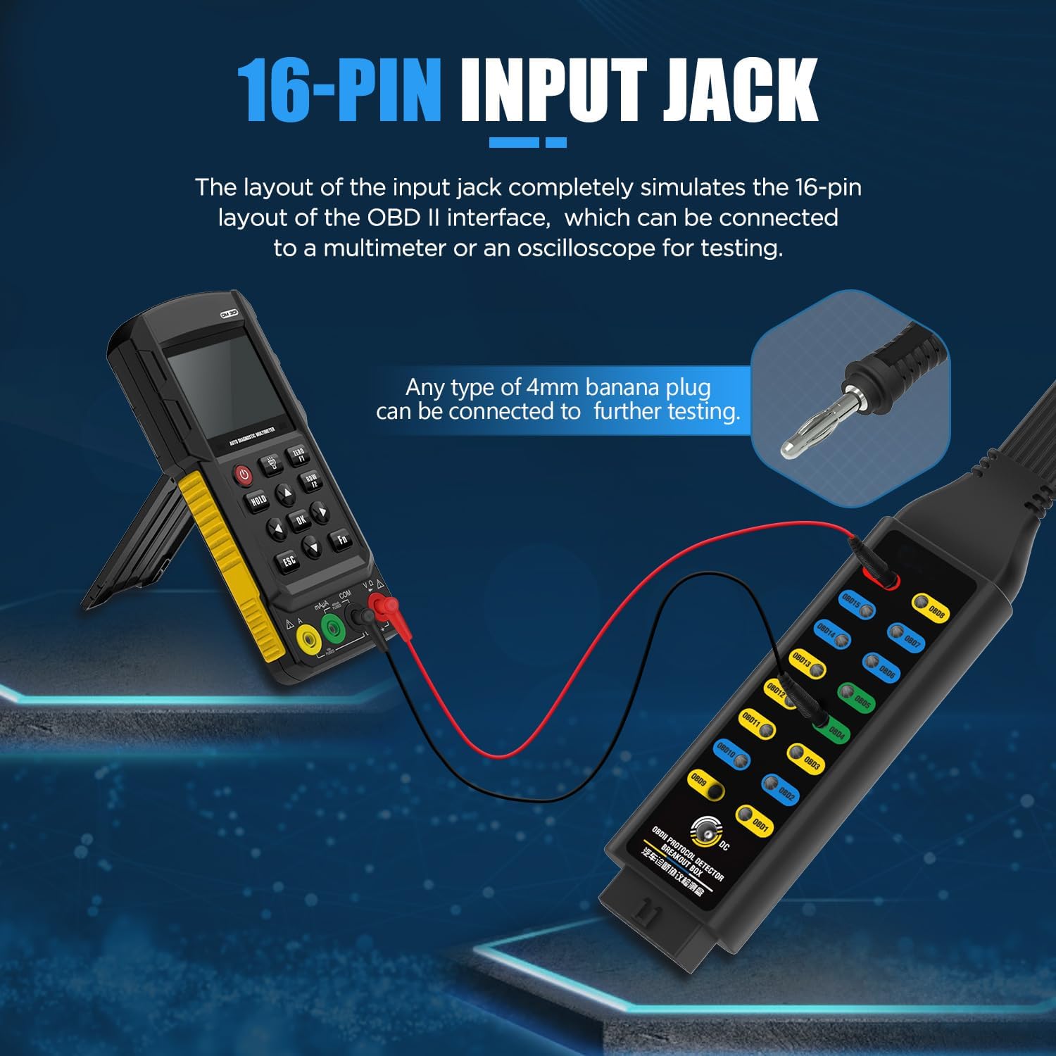 OBD2 Breakout Box with 16-Pin CAN & 4mm Banana Jack for Automotive Diagnostics OBD Power Cable
OBD2 Breakout Box with 16-Pin CAN & 4mm Banana Jack for Automotive Diagnostics OBD Power Cable
