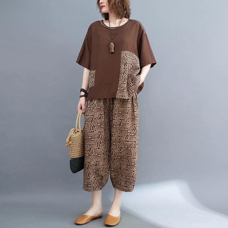 Mom s Women s Cotton Two-Piece Set Korean Style Slimming Printed Cropped Pants Summer Outfit Loose Fit Fashion for Mature Women S кавовий
Mom s Women s Cotton Two-Piece Set Korean Style Slimming Printed Cropped Pants Summer Outfit Loose Fit Fashion for Mature Women S кавовий