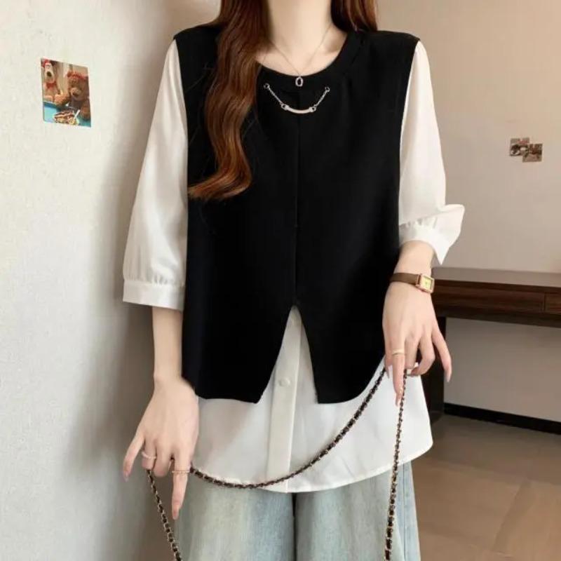 Designed Black and White Splicing Temperament Top Women s Trendy French All-match Contrast Shirt 4XL білий
Designed Black and White Splicing Temperament Top Women s Trendy French All-match Contrast Shirt 4XL білий
