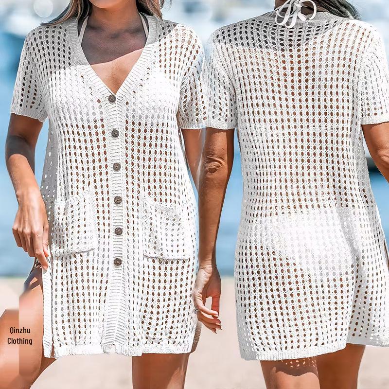 European and American Single-Breasted Hollow-Out Pocket Cardigan Beach Cover-Up Extra Large білий
European and American Single-Breasted Hollow-Out Pocket Cardigan Beach Cover-Up Extra Large білий