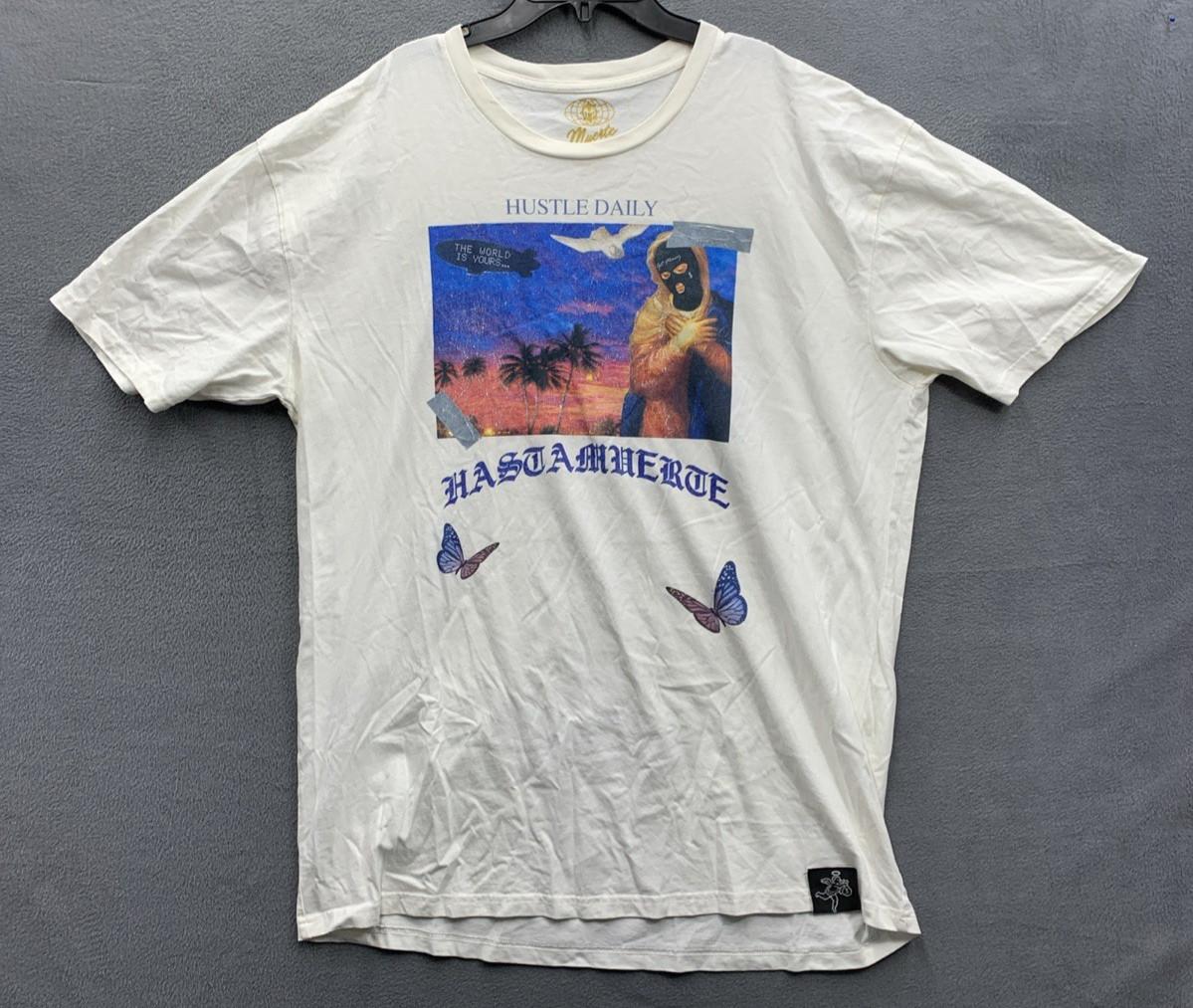 Muerte Hustle Daily HASTA THE WORLD IS YOURS WHITE Graphic Tee Size 2XL S
Muerte Hustle Daily HASTA THE WORLD IS YOURS WHITE Graphic Tee Size 2XL S
