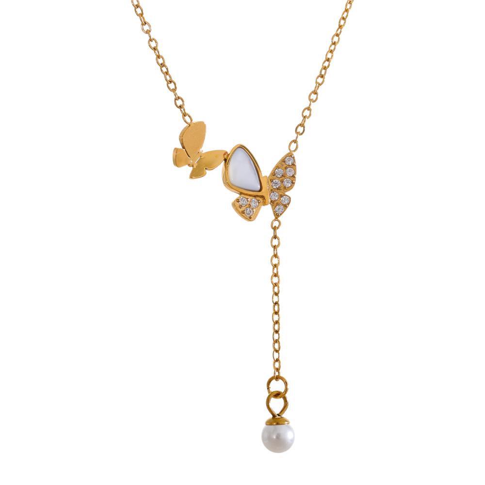 Yhpup Stainless Steel Tiny Zircon Natural Shell Butterfly Drop Chain Imitation Pearl Chic Necklace for Women Korean Jewelry Gift
Yhpup Stainless Steel Tiny Zircon Natural Shell Butterfly Drop Chain Imitation Pearl Chic Necklace for Women Korean Jewelry Gift