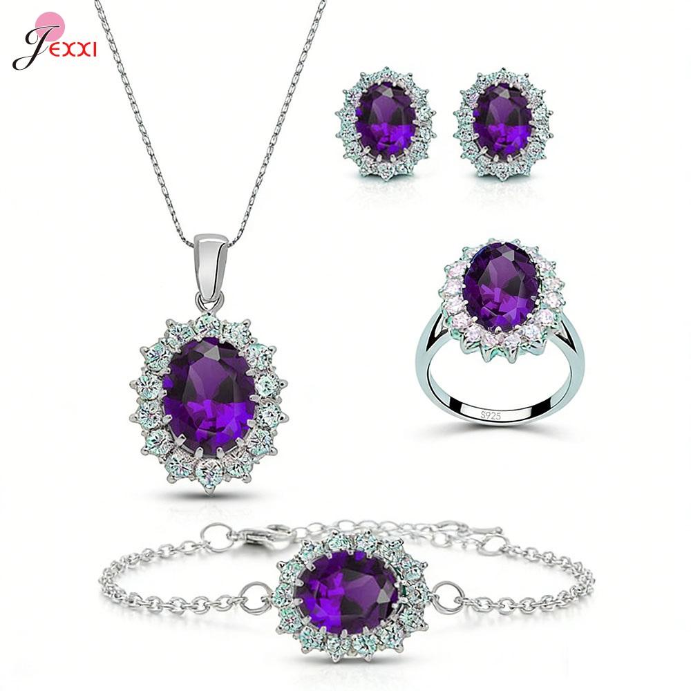 4Pcs Luxury Jewelry Set For Women Oval Cut Red Blue Purple Green Zircon Necklace Earrings Bracelet Ring 925 Silver Fashion Gift
4Pcs Luxury Jewelry Set For Women Oval Cut Red Blue Purple Green Zircon Necklace Earrings Bracelet Ring 925 Silver Fashion Gift