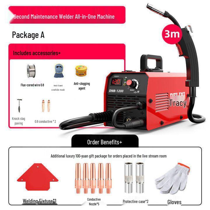 Delixi 1200 Gasless MIG Welder: 220v Dual-Use Electric and MIG Industrial Household Welder Set
Delixi 1200 Gasless MIG Welder: 220v Dual-Use Electric and MIG Industrial Household Welder Set