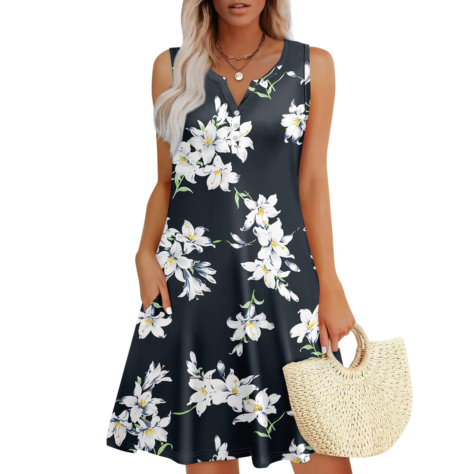 Жіночі літні сукні з V-подібним вирізом без рукавів Сарафани Сукня з кишенями XL
Жіночі літні сукні з V-подібним вирізом без рукавів Сарафани Сукня з кишенями XL