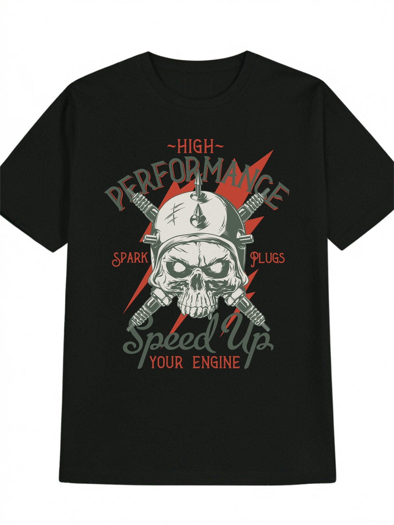 Casual Versatile Round Neck T-shirt with Skull and Metal Helmet Print S
Casual Versatile Round Neck T-shirt with Skull and Metal Helmet Print S