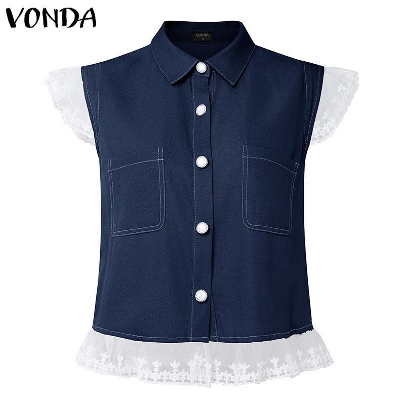VONDA Women Lace Patchwork Sleeveless Lapel Buttons Casual Tank Tops M темно-синього кольору
VONDA Women Lace Patchwork Sleeveless Lapel Buttons Casual Tank Tops M темно-синього кольору